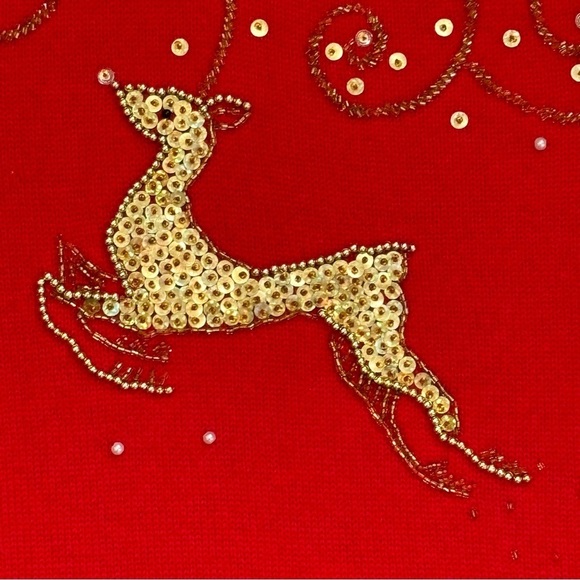 Quacker Factory Christmas Holidays Sweater with Beaded Gold Reindeer Size 2X - Picture 6 of 11
